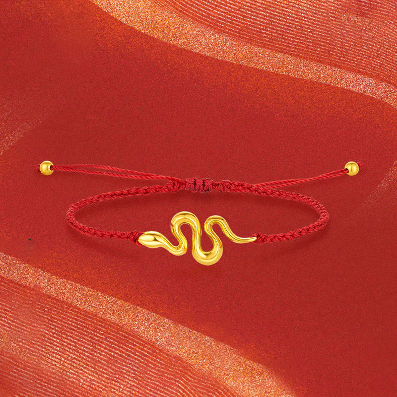 999 Gold Red String Lucky Beads Year Of The Snake Connection Bracelet