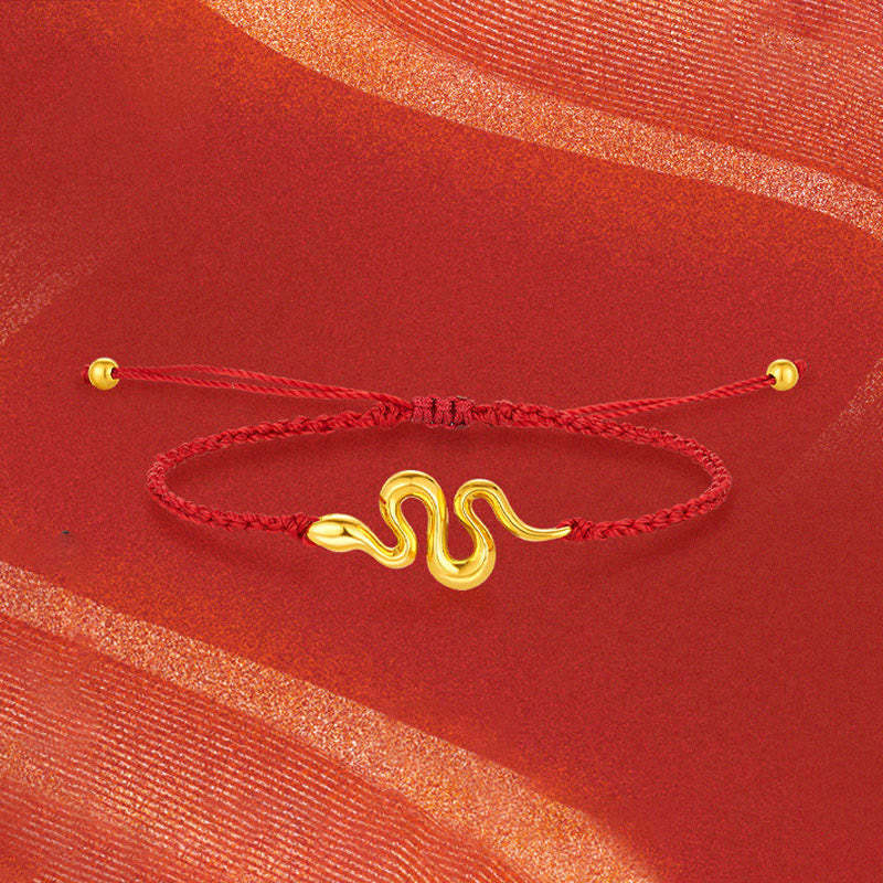 999 Gold Red String Lucky Beads Year Of The Snake Connection Bracelet
