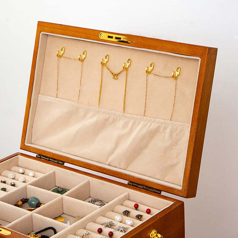 Retro Solid Wood Jewelry Box Four-Layer Wooden Jewelry Storage Box