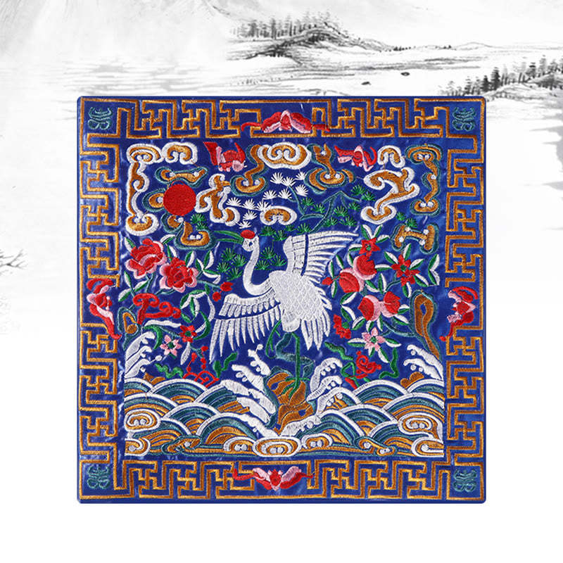Crane Phoenix Dragon Kirin Embroidered Cup Mat Pad Tea Cup Coaster Square Kung Fu Tea Mat