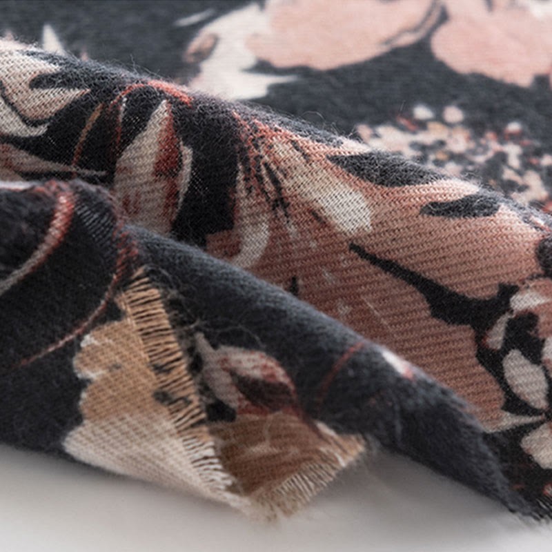 Tibetan Blooming Chrysanthemum Rose Flower Print Shawl Fall Winter Soft Warm Scarf Wrap
