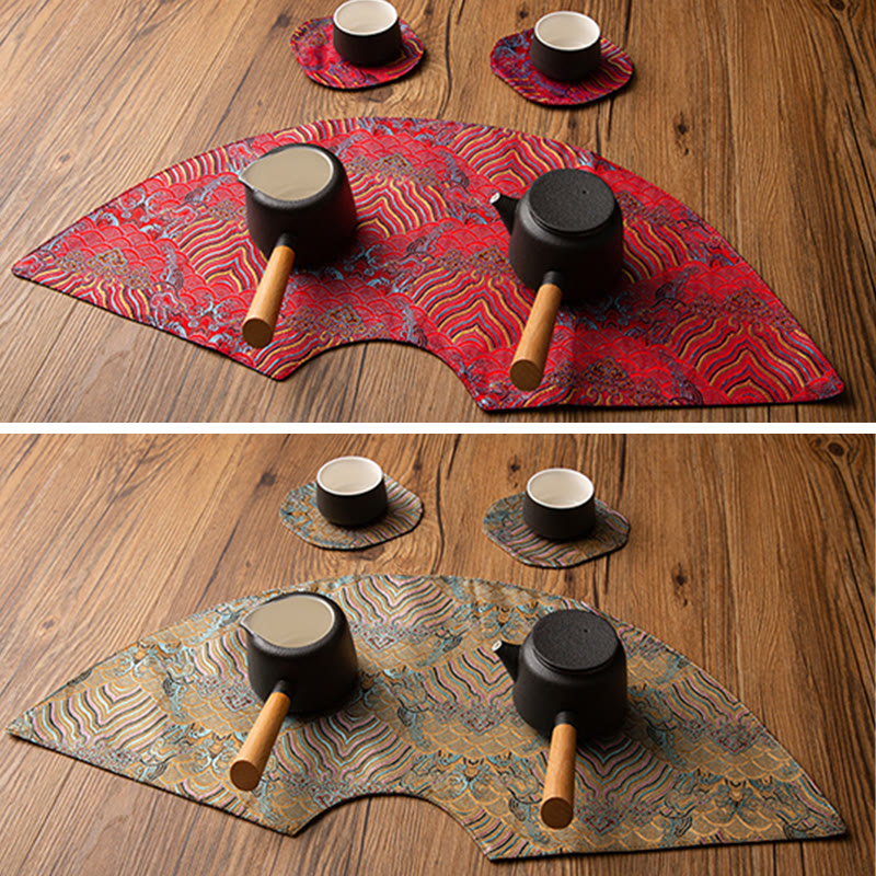 Vintage Sea Wave Bamboo Plum Blossom Embroidered Cup Mat Pad Tea Cup Coaster Kung Fu Tea Mat