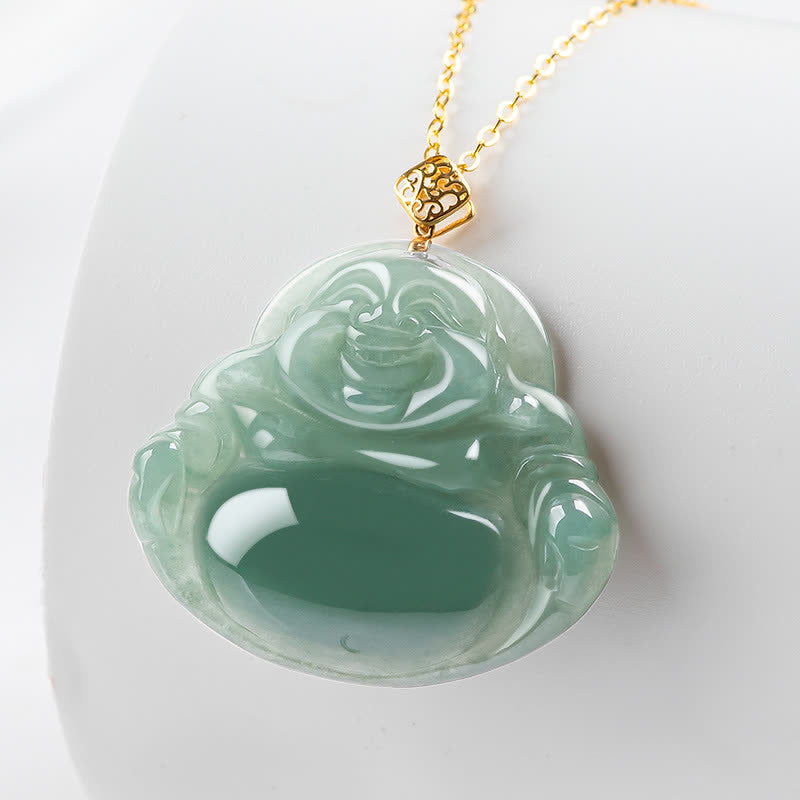 Laughing mystic zen Natural Jade Prosperity Abundance Necklace Pendant