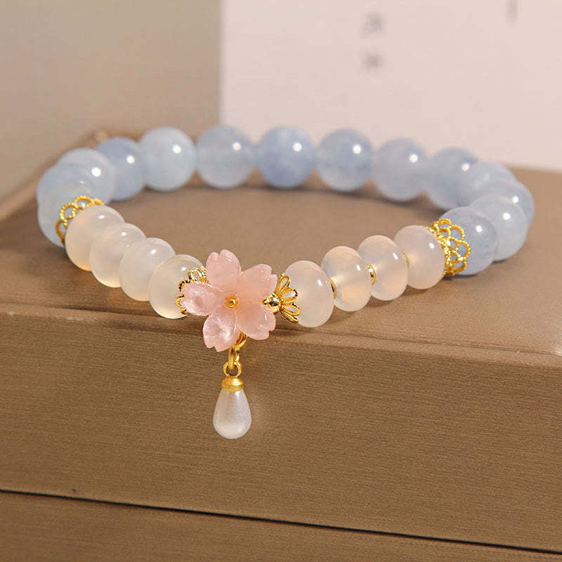 Aquamarine White Agate Pearl Abacus Beads Flower Healing Bracelet