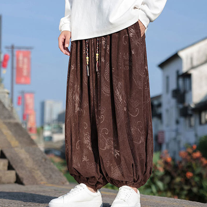 Dragon Design Casual Plain Cotton Men's Pants With Pockets