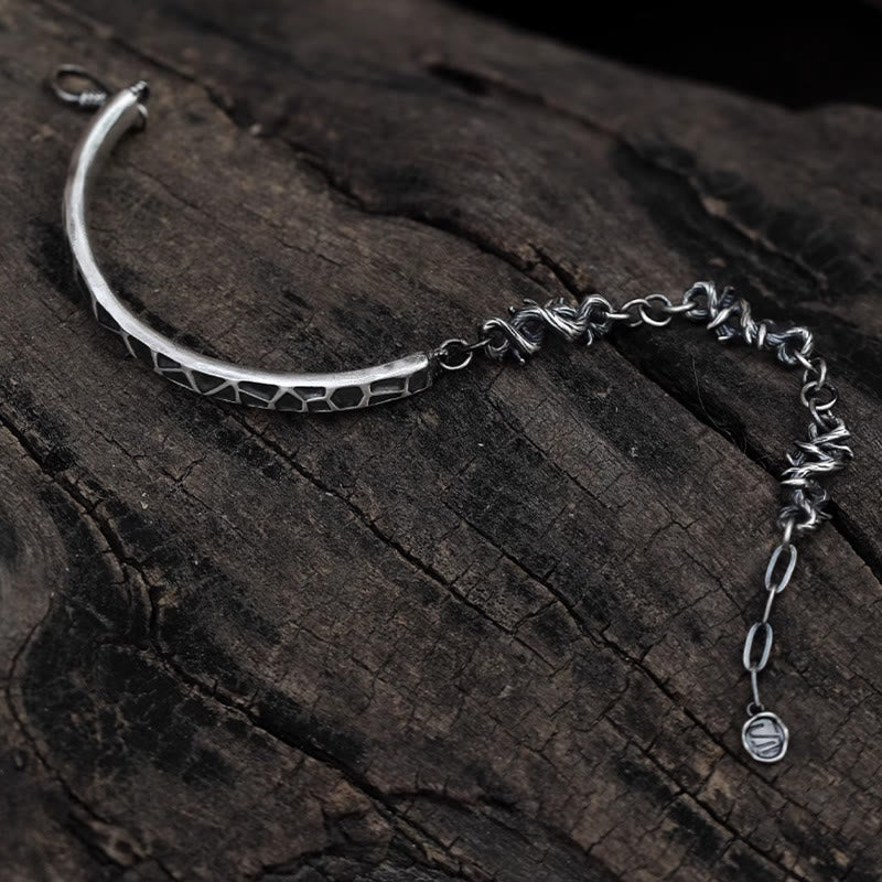 Sterling Silver Hammer Pattern Thorns Protection Half Bracelet