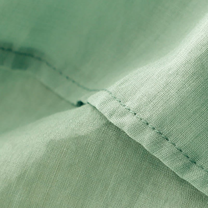 Casual Women's Plain Frog Buckle Design Half Sleeve Cotton Linen Shirt