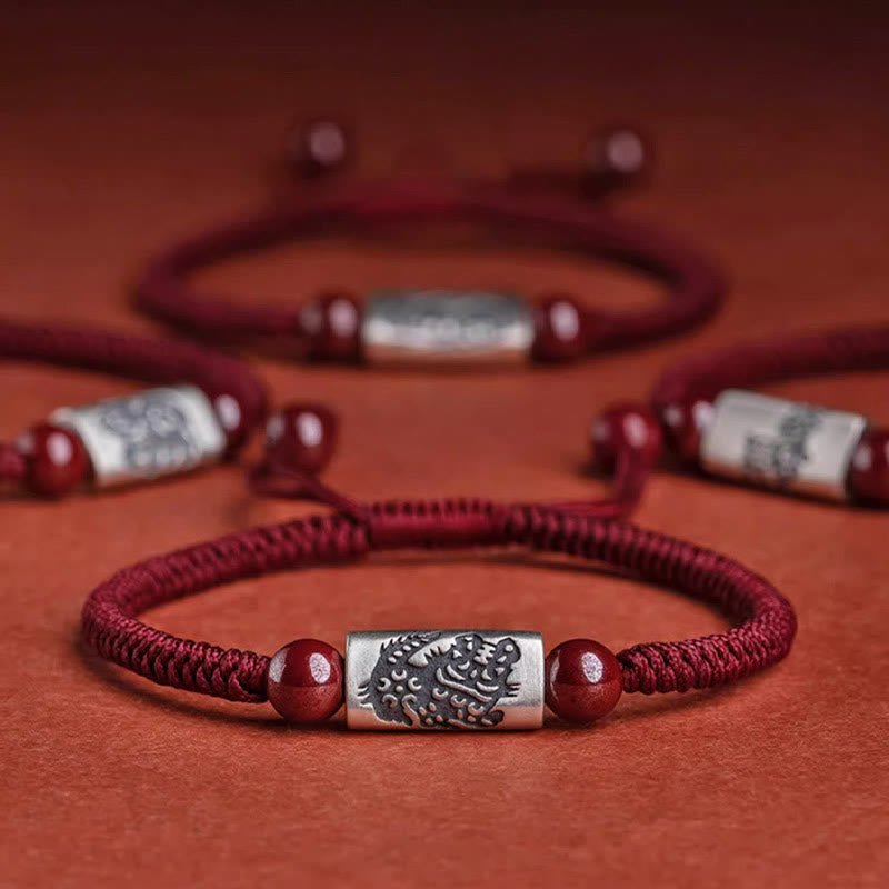 925 Sterling Silver 12 Chinese Zodiac Cinnabar String Bracelet
