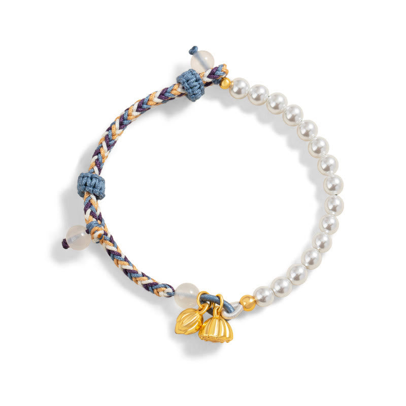 925 Sterling Silver Lotus Pearl Colorful Rope Chalcedony Prosperity Bracelet