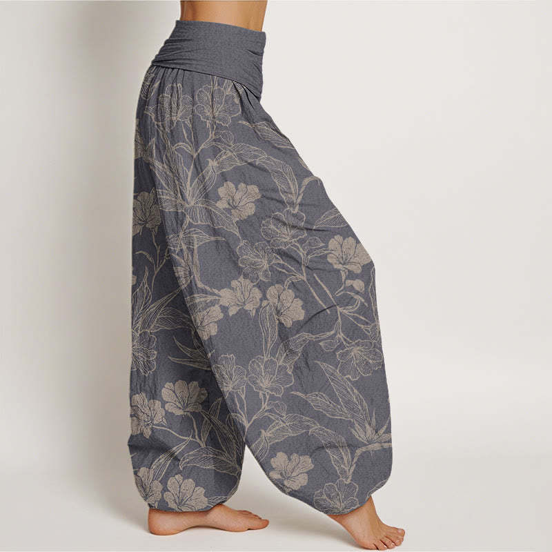 Casual Plum Blossom Leaves Women's Elastic Waist Harem Pants