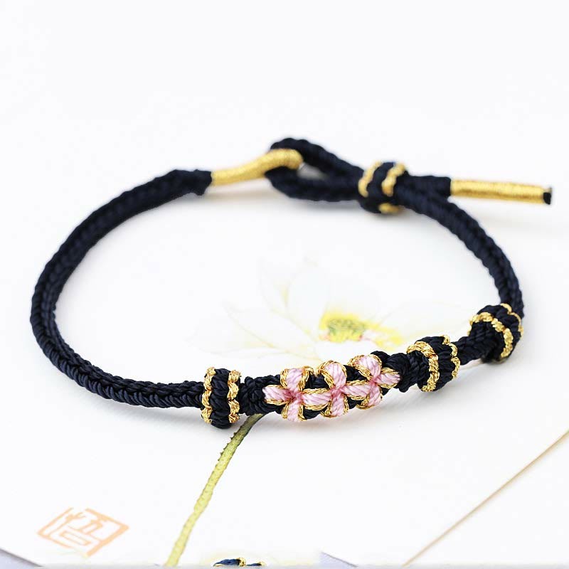 Handmade Three Peach Blossoms Luck Eight Strands Braided String Bracelet