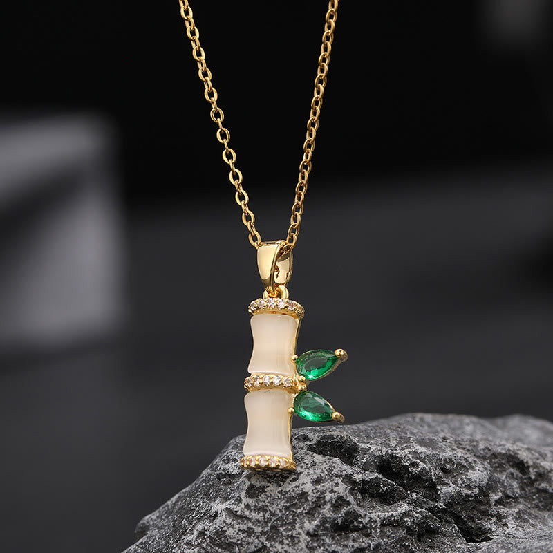 18K Gold Plated Chalcedony Bamboo Rhinestones Harmony Necklace Pendant