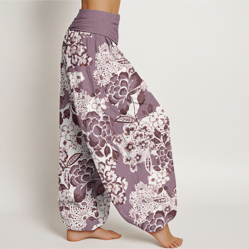 Peony Dandelion Flowers Women's Elastic Waist Harem Pants