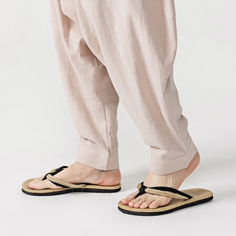Solid Color Drawstring Men's Harem Pants With PocketsAnkle-Length (9 Length)