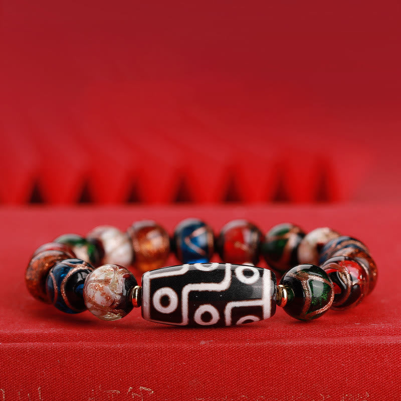 Tibetan Nine-Eye Dzi Bead Three-eyed Dzi Bead Liuli Glass Bead Wealth Bracelet