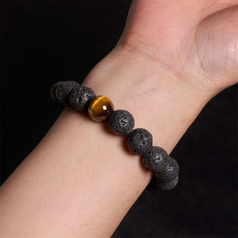 Lava Rock Tiger Eye Stone Peace Healing Bracelet