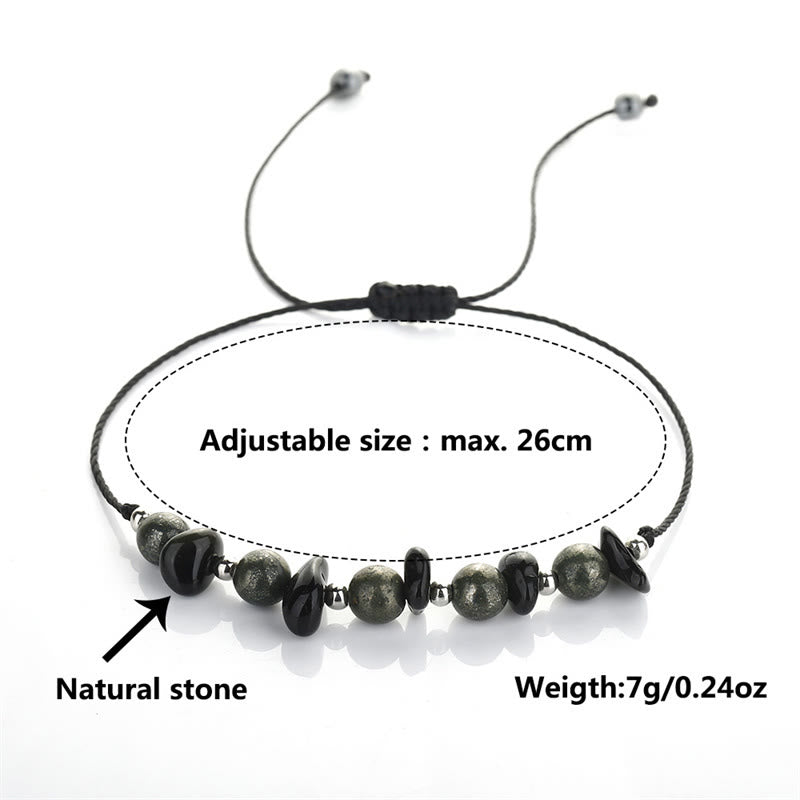 I Am Protected Iron Pyrite Black Obsidian Fulfillment Bracelet