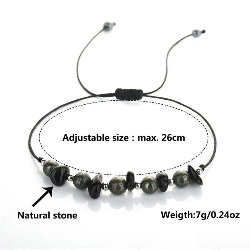 I Am Protected Iron Pyrite Black Obsidian Fulfillment Bracelet