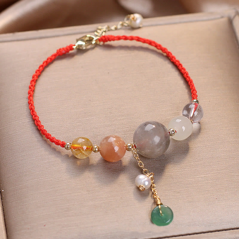 Moonstone Sunstone Beads Peace Buckle Charm Healing Bracelet