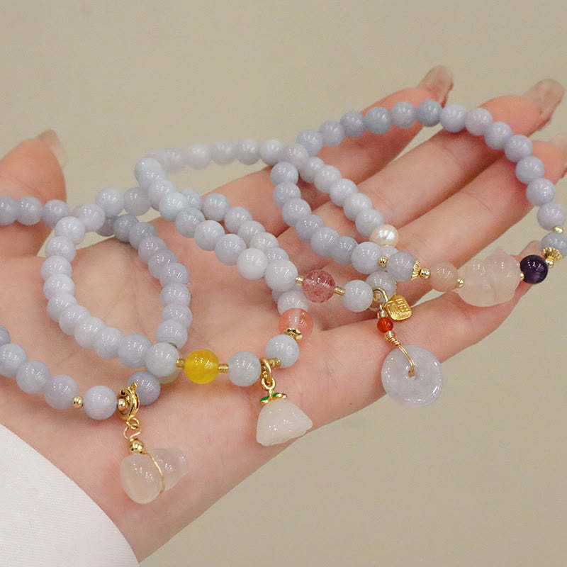 Natural Aquamarine Chalcedony Serenity Rabbit Gourd Cat Charm Bracelet