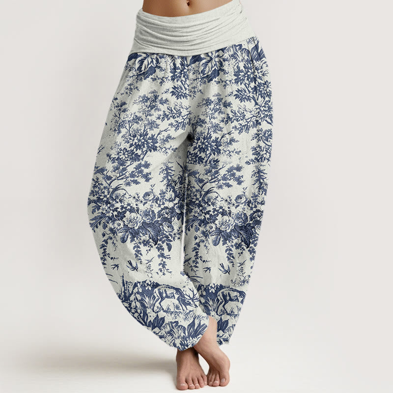 Casual Rocky Floral Pattern Women's Elastic Waist Harem Pants
