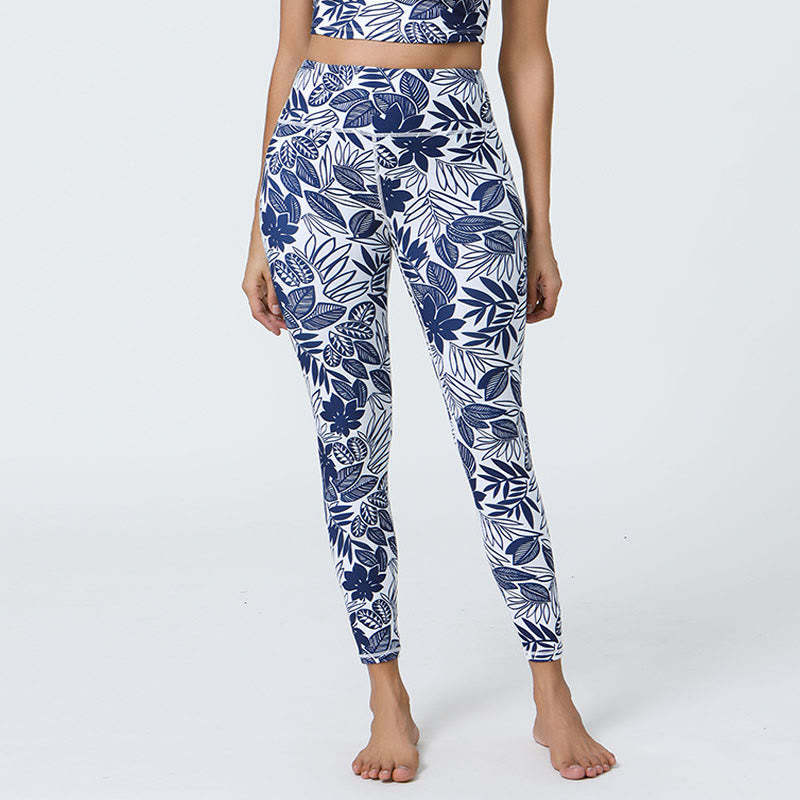 Flowers Leaves Dandelions Pineapples Print Sports Fitness High Waist Leggings Women's Yoga Pants