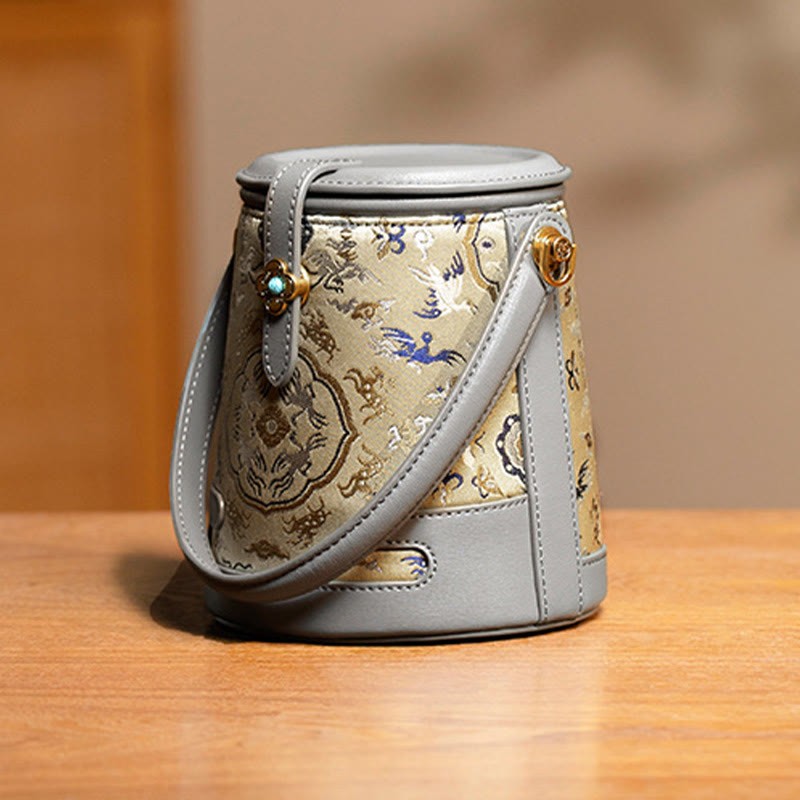 Deer Crane Bamboo Flower Song Brocade Xiangyunsha Silk Crossbody Bag Hangbags