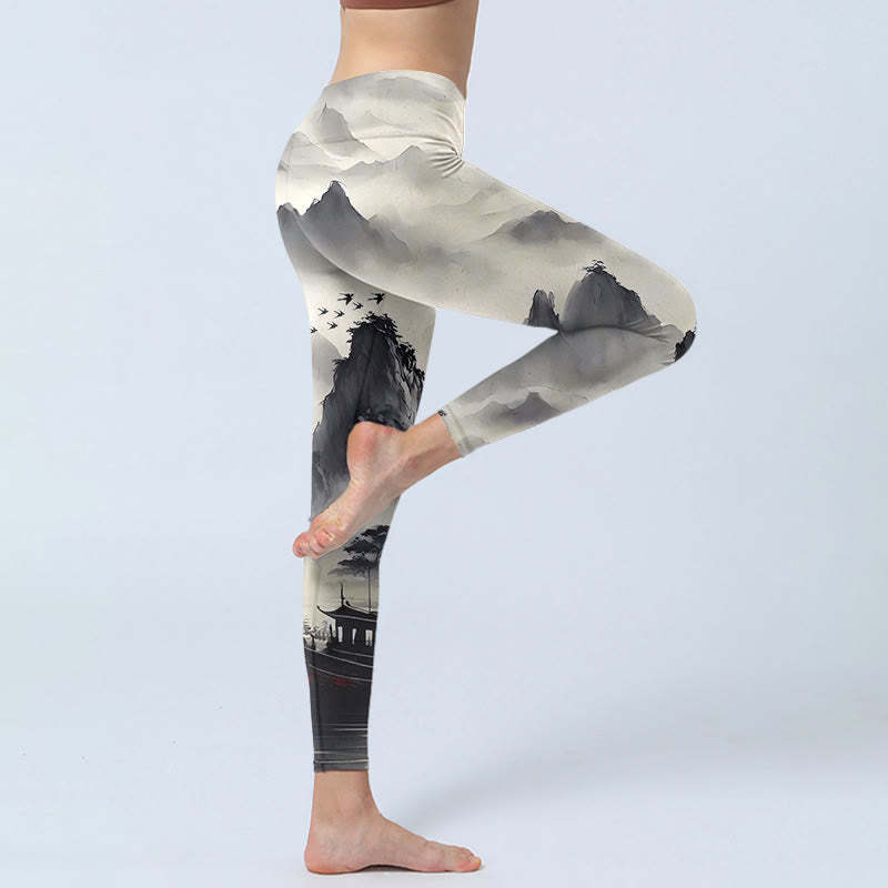 Splash-ink Landscape Painting Print Fitness Leggings Women's Yoga Pants