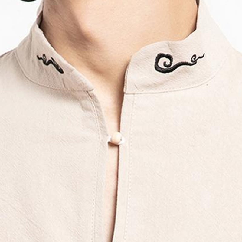 Chinese Tang Suit Embroidery Half Sleeve Shirt Linen Men Clothing