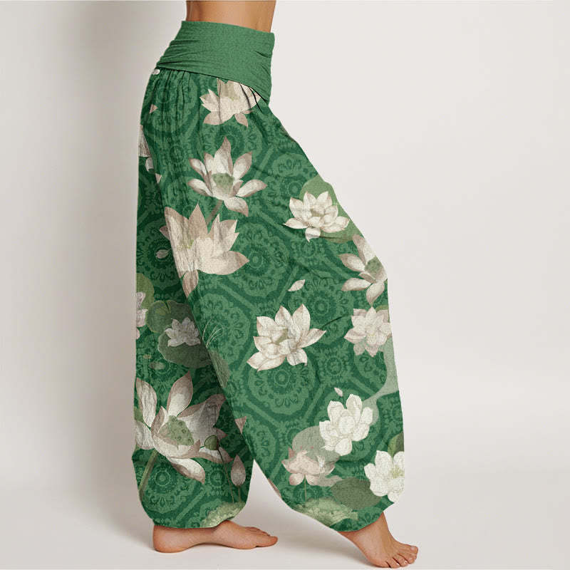Lotus Leaf Pattern Women's Elastic Waist Harem Pants