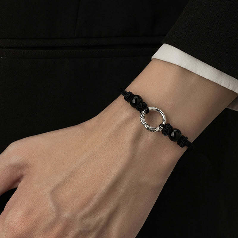 925 Sterling Silver Black Onyx Peace Buckle Protection Bracelet