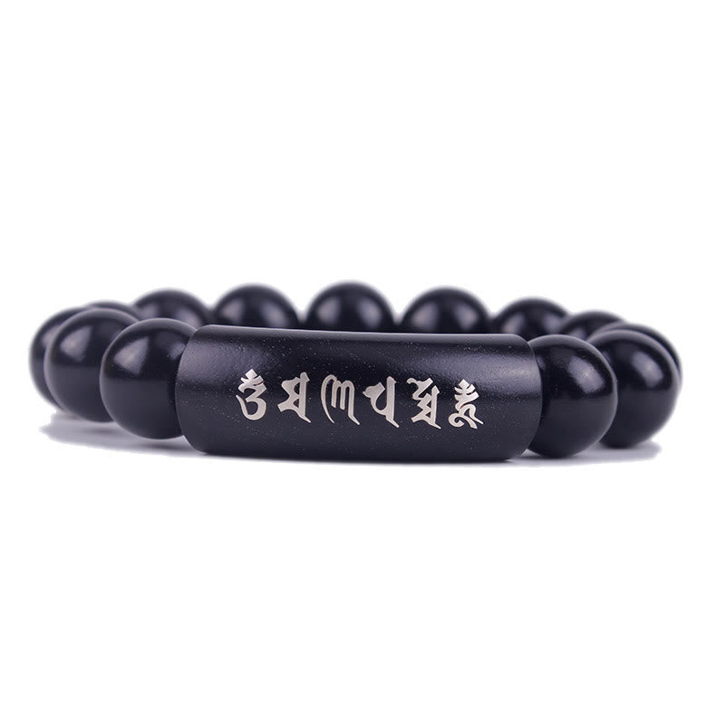 999 Sterling Silver Ebony Wood Om Mani Padme Hum Inlaid Balance Bracelet