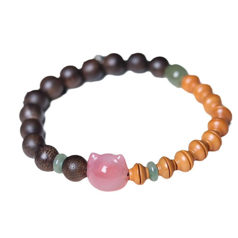 6mm Qinan Agarwood Olive Pit Yanyuan Agate Cat Shape Balance Bracelet
