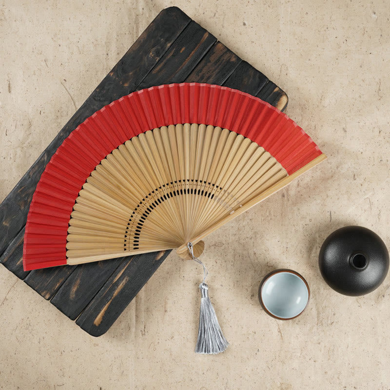 Simple Cherry Flower Hollow Engraved Handheld Bamboo Folding Fan
