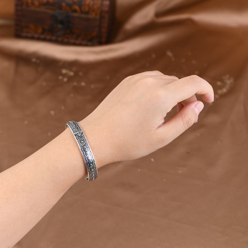 925 Sterling Silver Om Mani Padme Hum Double Dorje Engraved Wisdom Cuff Bracelet Bangle
