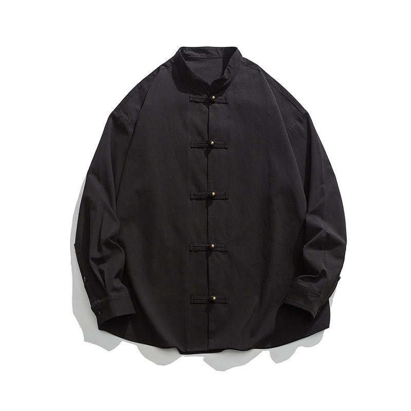Solid Color Frog-button Tang Suit Cotton Men's Jacket Shirt