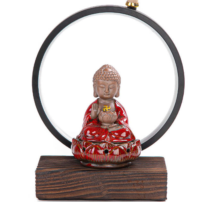 mystic zen Lotus Backflow Smoke Fountain Ceramic Blessing Incense Burner With Light Decoration