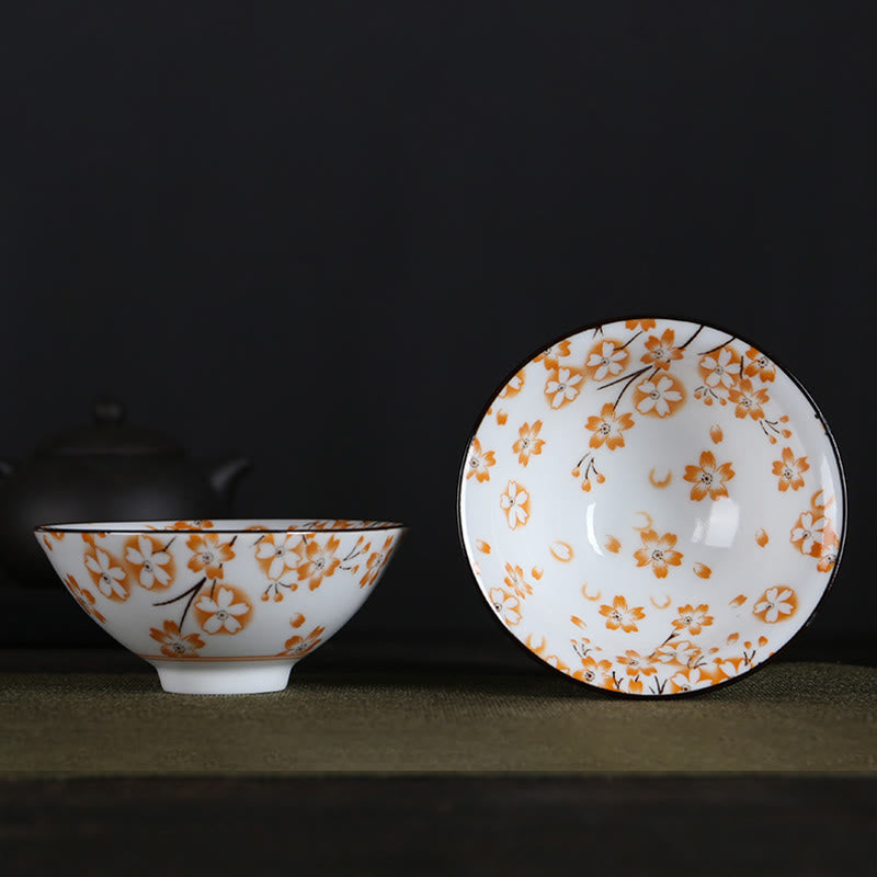 Flowers Fu Character Mountains Lotus Cherry Blossoms Ceramic Teacup Kung Fu Tea Cup