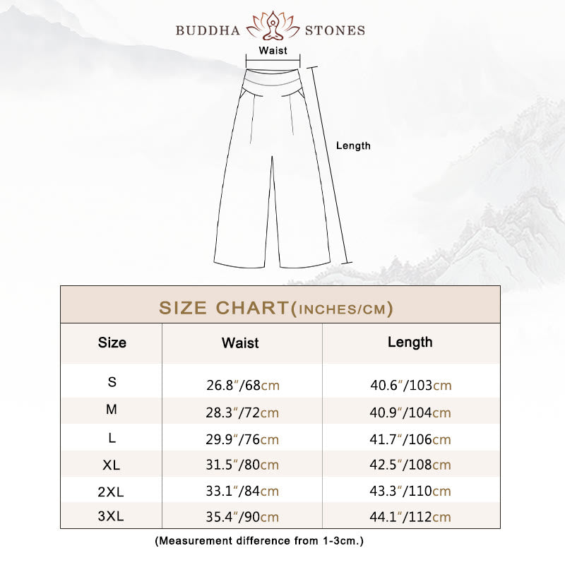 Plain Color Cotton Linen High Waist Wide Leg Pants With Pockets