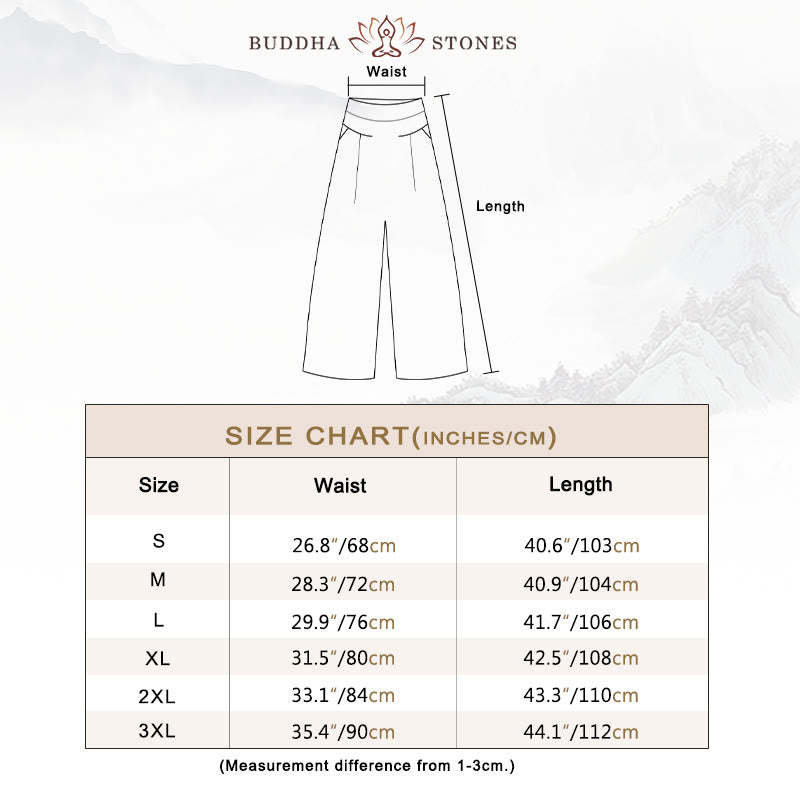 Plain Color Cotton Linen High Waist Wide Leg Pants With Pockets