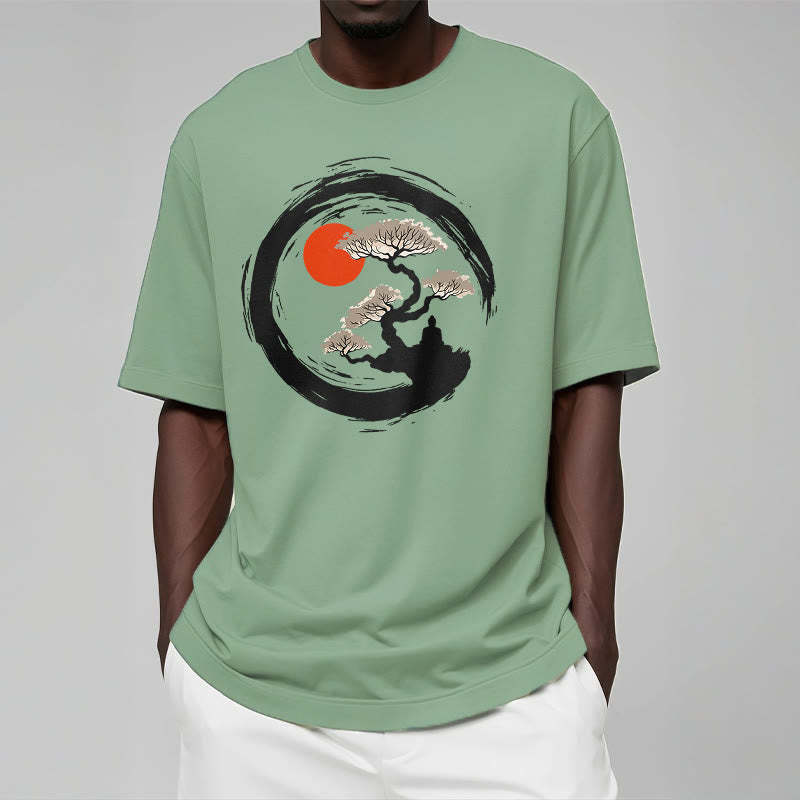 Red Sun Pine Zen Circle Meditation mystic zen Tee T-shirt