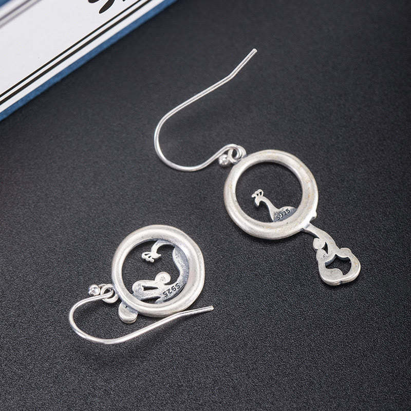 925 Sterling Silver Round Asymmetry Peacock Fortune Earrings
