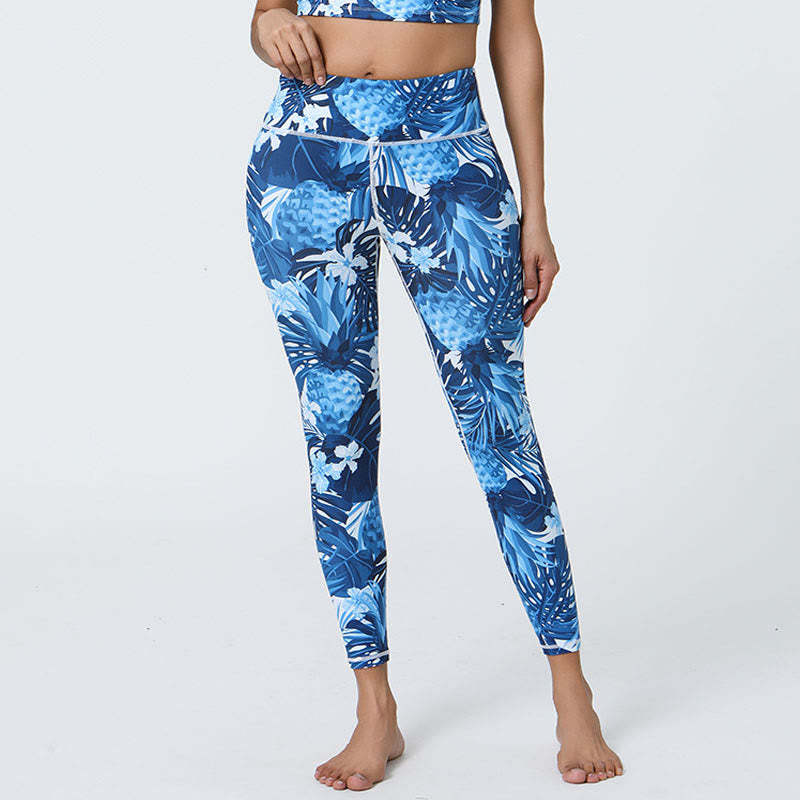 Flowers Leaves Dandelions Pineapples Print Sports Fitness High Waist Leggings Women's Yoga Pants