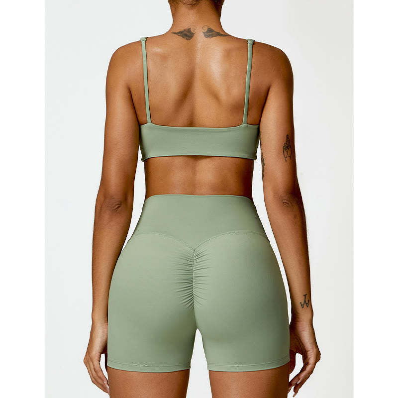 Gym Sports Yoga Backless Bra Crop Tank Top Shorts
