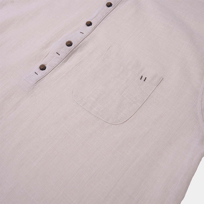 Men's Summer Solid Color Short Sleeve Half Button Cotton Linen Shirt