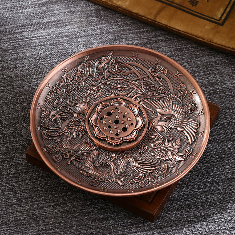 Lotus Dragon Phoenix Eight Auspicious Symbols Zinc Alloy Incense Stick Holder Healing Incense Burner Decoration