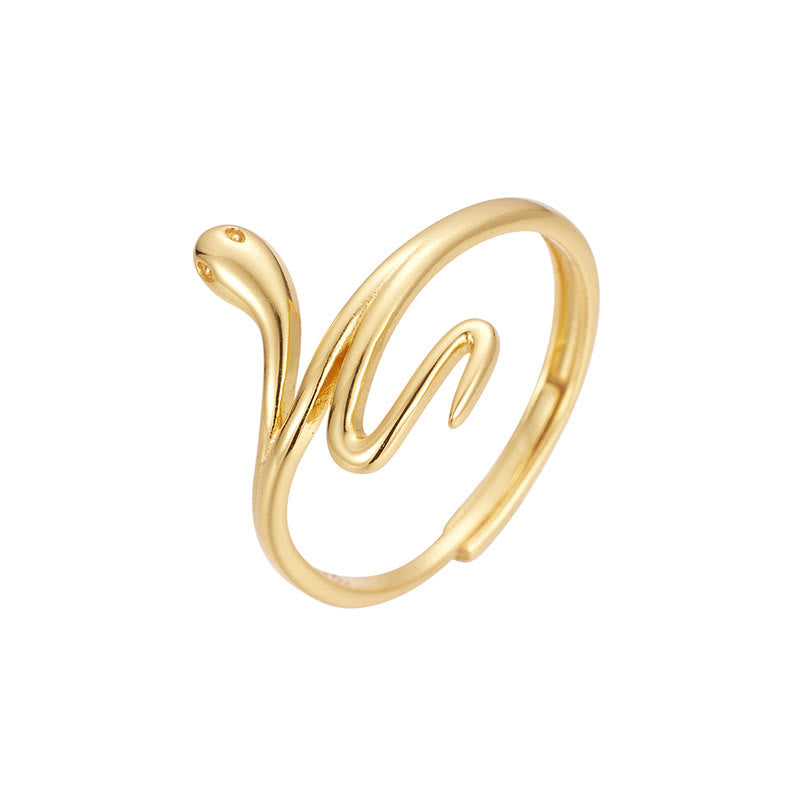 925 Sterling Silver Golden Snake Year Of The Snake Calm Balance Adjustable Ring