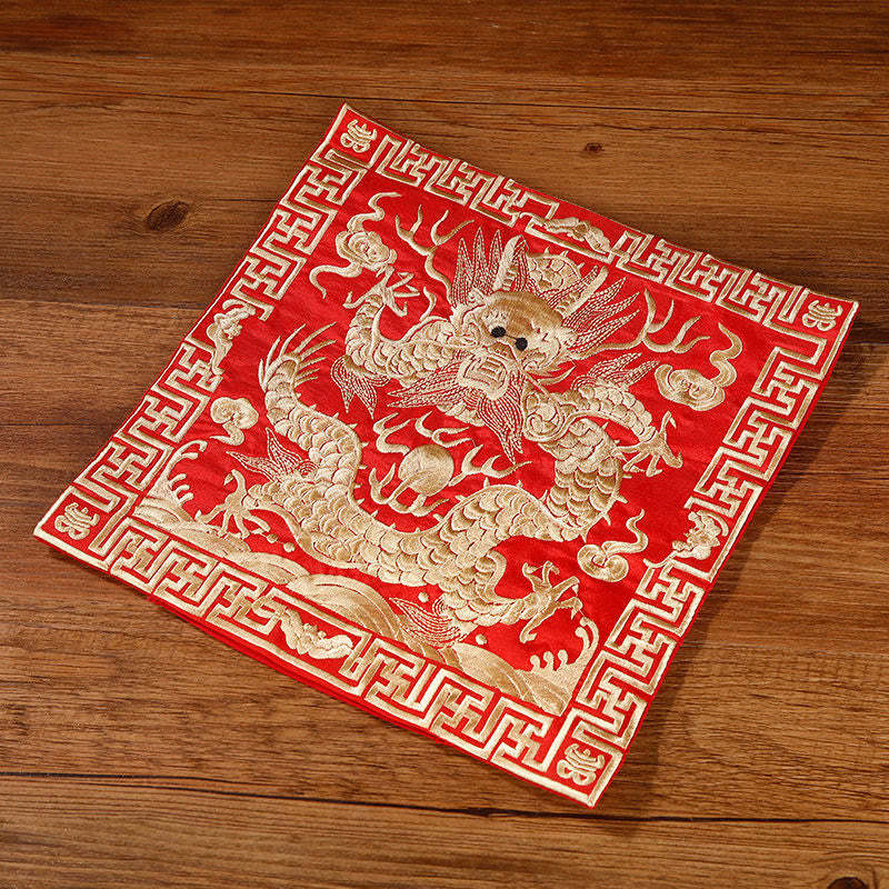 Crane Phoenix Dragon Kirin Embroidered Cup Mat Pad Tea Cup Coaster Square Kung Fu Tea Mat