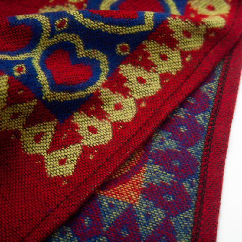 Tibetan Shawl Red Love Heart Tassel Hooded Cloak Winter Cozy Travel Scarf Wrap