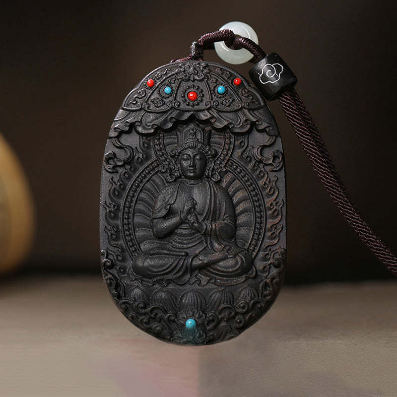 Chinese Zodiac Natal mystic zen Agarwood Om Mani Padme Hum Lotus Peace Necklace Pendant